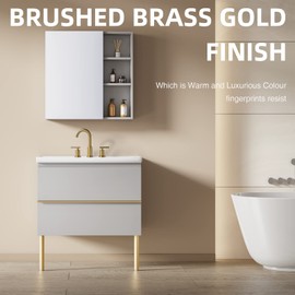 TRUSTMI Bathroom Faucet 2 Handle 8 Inch Widespread Vanity Sink Faucet with Metal Overflow Drain and cUPC Water Supply Lines, Brushed Brass Gold