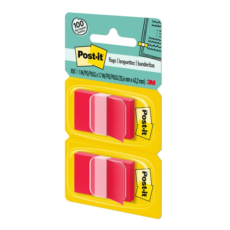 Post-it Flags, 50/Dispenser, 2 Dispensers/Pack, 1 in Wide, Red (680-RD2)