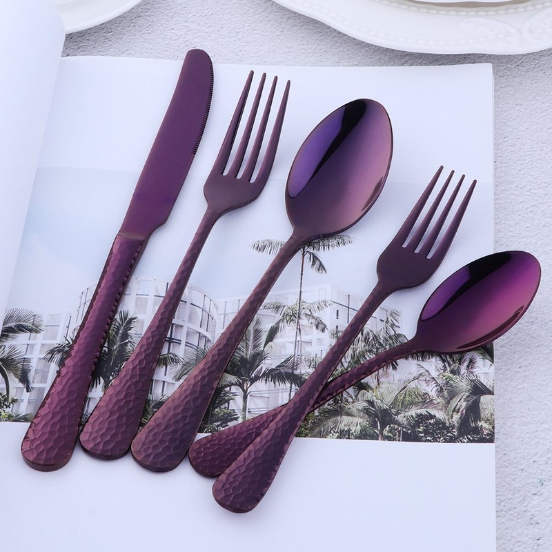 Bisda 5-Piece Purple Silverware Flatware Set Service for 1 Stainless