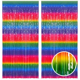 Grow in the Dark Party Decorations Streamers Backdrop - GREATRIL Rainbow Tinsel Curtain for Mexican/Fiesta/Cinco De Mayo/SesameStreets/Legos/Pride/Y2k/Birthday/Holiday Themed Party Supplies - 2 Packs - 3.2ft X 6.5ft