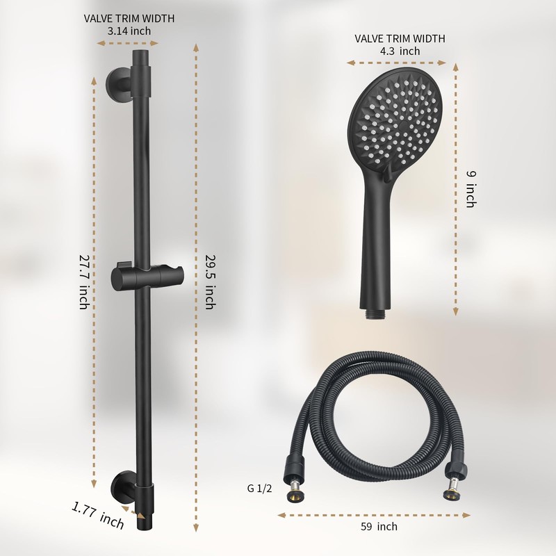 YSNOL Adjustable Shower Slide Bar with 5-Function Handheld Shower Head,