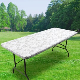 Jeloris Rectangle Fitted Vinyl Tablecloth with Elastic Edge, Waterproof Floral Wipeable Plastic Table Cover with Flannel Backing, for Indoor Outdoor Patio Use (Grape, 30x72 Inch)