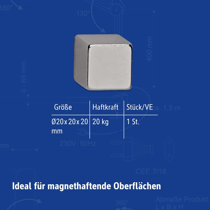 Maul Neodymium Cube Magnet, Light Silver 22 Kg