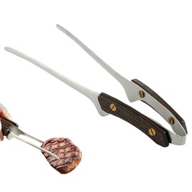 DEVENTORZ Tongs, Camping Tongs, Yakiniku Tongs, Wooden Handle, BBQ Tongs, 304 Stainless Steel, Freestanding, Barbecue Tongs, Cookware Utensils, Burn-Resistant, Lightweight, Heat Resistant, Outdoor