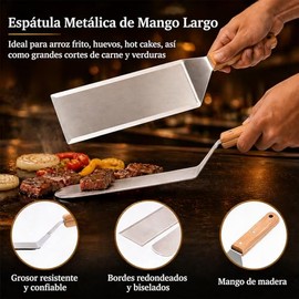 YFTSHK - Espatula Cocina Acero Inoxidable, Espatulas Reposteria Multiusos, 4 Piezas Utensilios de Cocina Mango de Madera, Kit Parrillero Profesional