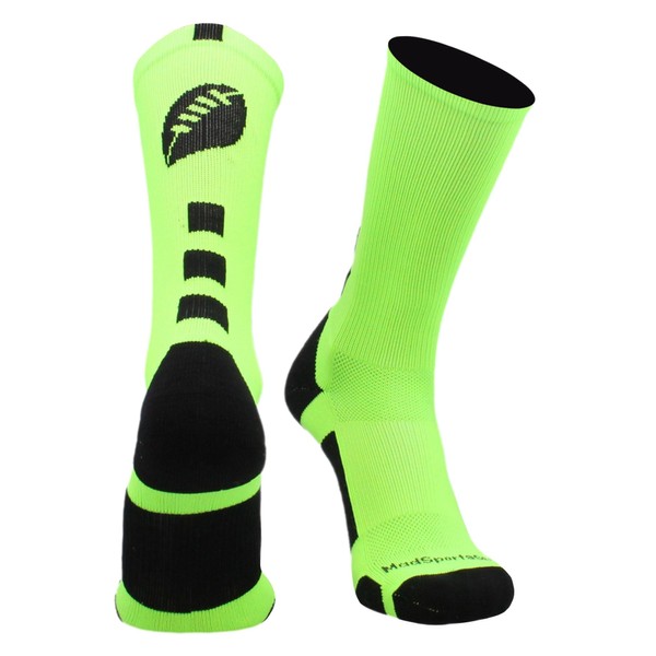 MadSportsStuff Football Logo Crew Socks (Neon Green/Black, Small)