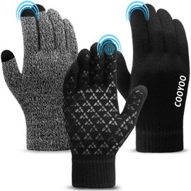 COOYOO Winter Gloves for Women and Men 1/2/3 Pairs,Touch Screen Gloves,Anti-Slip Silicone Gel- Thermal Soft Wool Lining