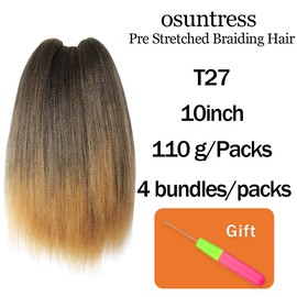 Osuntress Braiding Hair Pre Stretched 10 Inch 4 Packs, Short Hair Extensions for Braids, Synthetic Braiding Hair Prestretched T27(Ombre Honey Blonde)