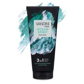 VANDINI MEN OCEAN SPIRIT 3in1 Duschgel für Männer 200 ml mit Gletscherwasser & Koffein - 3in1 Herren Duschgel für alle Hauttypen - vegan, ohne Parabene & Silikone, Made in Germany