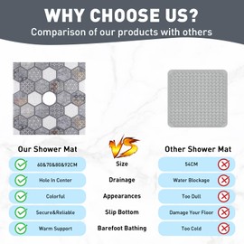 Mavicen Square Shower Mat Non Slip: 27 x 27 Inch Large Shower Mats with Drain Hole in Middle - PVC Loofah Anti Slip Shower Floor Matt for Inside Shower