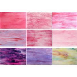 PALJOLLY 9 Sheets Stained Glass Sheet Pink and Purple Collection, 4 x 6 inch Stained Glass Supplies Mosaic Tiles for Crafts, Pink Purple Colors for Glass Hobbyists Projects and Arts