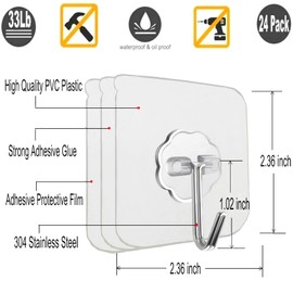 Jwxstore 12 Pack Wall Hooks for Hanging 33lb(Max) Heavy Duty Self Adhesive Hooks Transparent Waterproof Sticky Hooks for Keys Bathroom Shower Outdoor Kitchen Door Home Improvement Utility Hooks