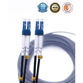 Elfcam® - 60m/196.8ft Outdoor and Indoor Shielded Armored Fiber Optic Cable LC/UPC to LC/UPC OS2 Singlemode Duplex 9/125μm LSZH, Black 60 Meters