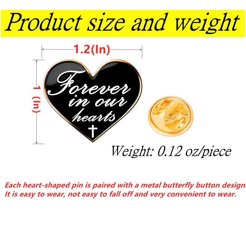 25/50/100 pieces Heart shape metal Forever in our hearts Brooch