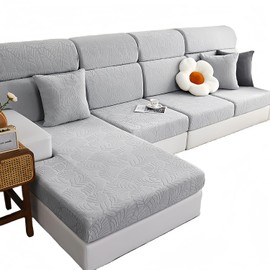 BPUO Sofa Hero Covers, Magic Sofa Covers Stretch for Sectional, Couch Cushion Cover Recliner, Slipcovers Washable (Leaves Light Gray, Recliner Cover)