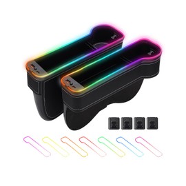 Shademax LED Car Seat Gap Filler Organizer Console Side Storage Box Between Seats with Cup Holders RGB Color Changing Storage Front Seat Gap Filler with USB Charging Car Interior Accessories (2 Pack)