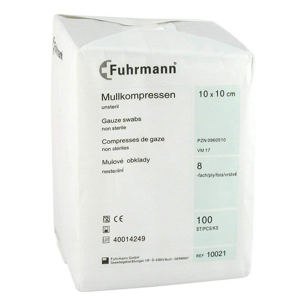 Gauze Compresses 10 x 10 cm Non-Sterile 8-Ply Pack of