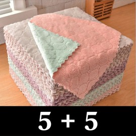 (5+5) Two-tone velvet microfiber magic double-sided kitchen dishcloth, total of 10 sheets, extra large 30x30cm, color random / (5+5) 투톤 벨벳 극세사 요술 양면 주방 행주 총 10장 초대형 30x30cm 색상랜덤