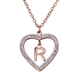 LuckyLy Collares de Mujer de Corazón con Iniciales, Acero Inoxidable con Baño de Oro Rosa 18k y Zirconia Cúbica, Cadena con Dije – Joyería, Regalos para Mujer Navidad y San Valentín, Regalos para Mamá, Modelo Adina, Letra R