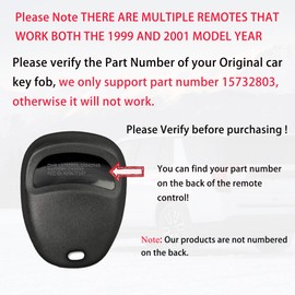 2 Key Fob Replacement Fits for Chevy Tahoe Silverado Suburban 1500 S10 / GMC Sierra Yukon Jimmy 1999 2000 2001 2002 Keyless Entry Remote Control KOBUT1BT 15732803 315MHz 3-Btn