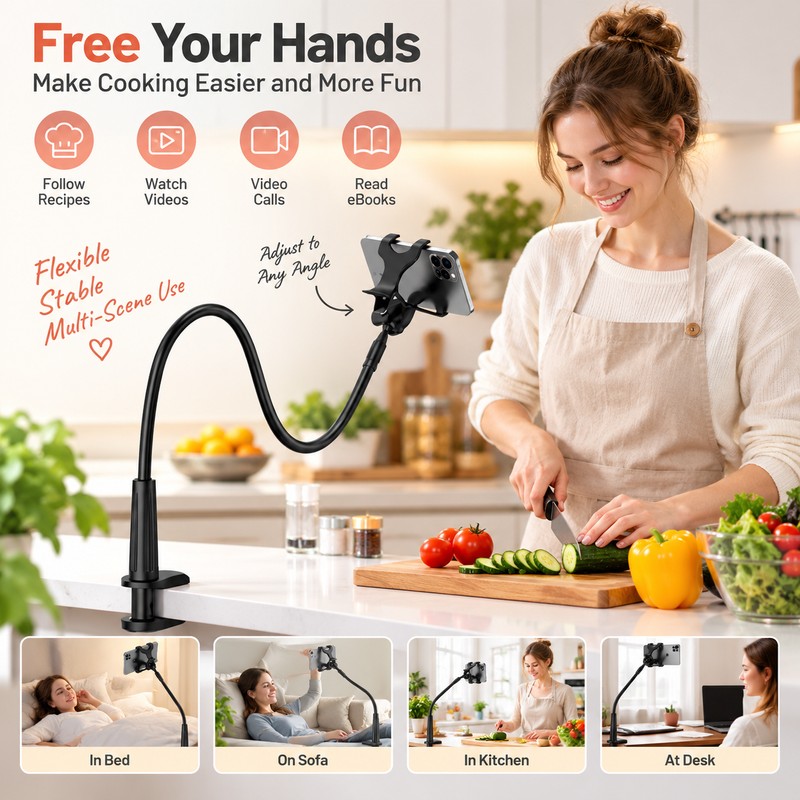 Flexible Long Arm Phone Holder for Hands-Free Viewing – Adjustable