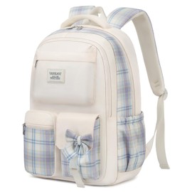 VANKANY Schoolbag for Teen Girls, Cute Book Bag Backpack with 17.3in Laptop Compartment for Big Student Women College Mochilas Escolares para Niñas (Beige)