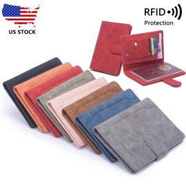 Charm Infinite RFID Blocking Leather Passport Case Multi-slot Travel Card Wallet ID Card Bag US - Orange