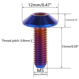 UHDFBDHF 4PCS Titanium Bolt M5 M6 12/15/20mm Torx Head Screw for Bicycle Motorcycle (Burnt Blue, M5x15mm)