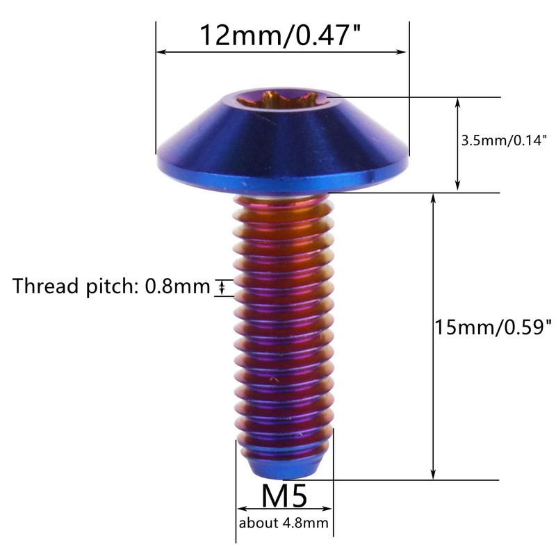 UHDFBDHF 4PCS Titanium Bolt M5 M6 12/15/20mm Torx Head Screw