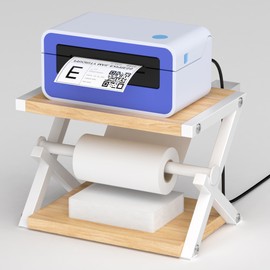 Label Holder for Rolls and Fan-Fold Labels, Thermal Shipping Label Holder for Thermal Printer, Desktop Label Printer Accessory Supplies for Home, Office, Small Business (Beige + White)