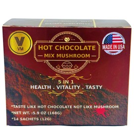 VM Hot Chocolate Mix Mushroom. Reishi with Cacao Cocoa. 5-in-1 Mix Mushroom Natural Ganoderma Lucidum With Instant organic Cacao.Dietary Supplement. instent cocoa mix powder. Made in USA (14 sachets)