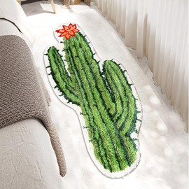 Cactus Bedroom Runner Rug, Green, 43"x19", Microfiber Plant Mat for Bedroom, Bathroom, Non Slip, Cute Kids Leaf Shower Rug, Water Absorbent, Floor, Door Mat for Indoor Bathtub Decor