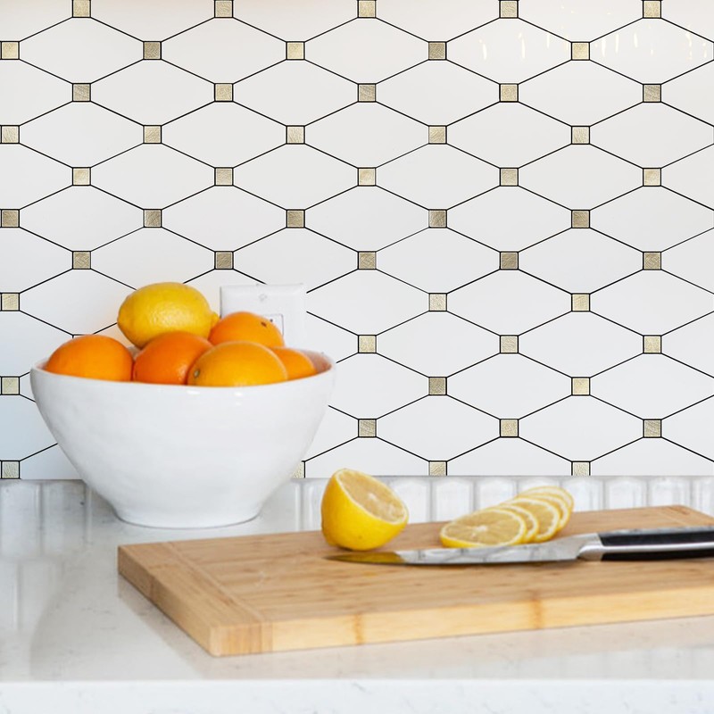 STICKGOO 1 Sheet Peel and Stick Backsplash, Pure White Marble