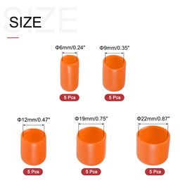 uxcell 25pcs Round Rubber End Caps Protective Caps 1/4" 3/8" 1/2" 3/4" 7/8" Orange Vinyl Cover Screw Thread Protectors Assortment for Metal Tubing, Screw, Bolt