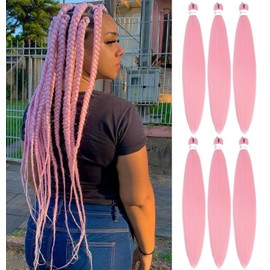 Pre Stretched Braiding Hair Pink Braiding Hair Extensions for Braids 26 Inch 6 Packs Yaki Textured Crochet Synthetic Hair Hot Water Setting Crochet Extensions (26 Inches, Pink#)