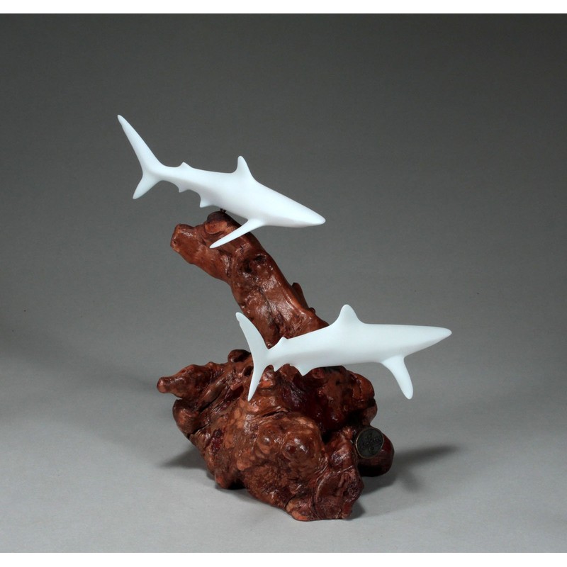 BLUE SHARK DUO Sculpture by JOHN PERRY 7 in high