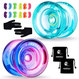 MAGICYOYO K2 Responsive Yoyo for Kids Beginners Yo-Yo with 2 Yo Yo Gloves, 2 Yo-Yo Bags, 12 Yo yo Strings (Crystal Green+Crystal Purple Pink)