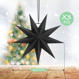 3 Pack 9 Pointed Paper Star Lanterns 3D Hanging Christmas Star Decorations Wedding Birthday Baby Shower Room Christmas Ornaments Party Supplies (Black)