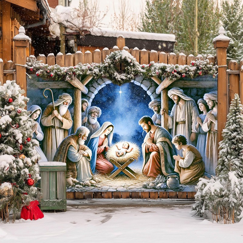HOMETITUTE Nativity Scene Banner Holy Night Manger Decorations 71 x