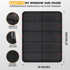 EcoNour RV Magnetic Window Shade for Side Door | Foldable Blackout UV Protection Cover | Winnebago Itasca Sunova Class A RV Entry Doors | 4 Hook & Loop Waterproof Oxford Fabric | Large (27" ×18")