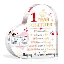 HOWAF 1st Wedding Anniversary Plaque Romantic Gifts for Her Him, Paper Anniversary Wedding Gifts for Couple, Heart-Shaped Acrylic Plaque Acrylic Sign for Paper Wedding Anniversary Presents for Couples