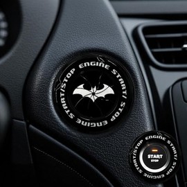 EPOCHHIKE EPOCHHIKE Rotary Push Start Button Cover, Engine Start Stop Button Cover, Motorcycle Ignition Key Switch Cover, Start Stop Button Cover Decoration DIY Car or Motorcycle Interior Decor (Bat-Black2)