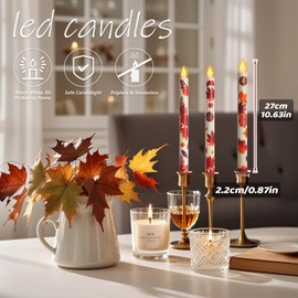 6PCS Fall Flameless Candle with Remote - 10.6" Maple Leaf Fall Taper Candle,Battery Operated LED Candlesticks,Orange Decorative Candles for Thanksgiving Autumn Harvest Wedding Dinner Table Home Party