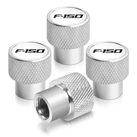 iPick Image for Ford F-150 in White on Silver Chrome Aluminum Tire Valve Stem Caps