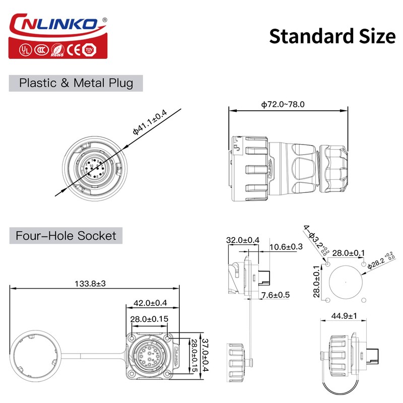 CNLINKO YM-24 10 PIN Industrial Waterproof Connectors, IP68 Circular Connector,