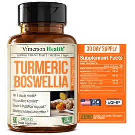 Turmeric Supplement with 65% Boswellia Extract Capsules - Turmeric Curcumin Supplement 95% Curcuminoids - Boswellia Serrata, Black Pepper, Organic Turmeric and Ginger Root Capsules - 60 Tumeric Caps