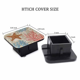 Beabes World Map Tow Trailer Hitch Cover Plug Insert, Tropical Reef Sealife Coral Starfish Retro Map Receiver Hitch Cover Tow Hitch Covers Compatible with Most Auto Cars Trucks for 2 Inch Receivers
