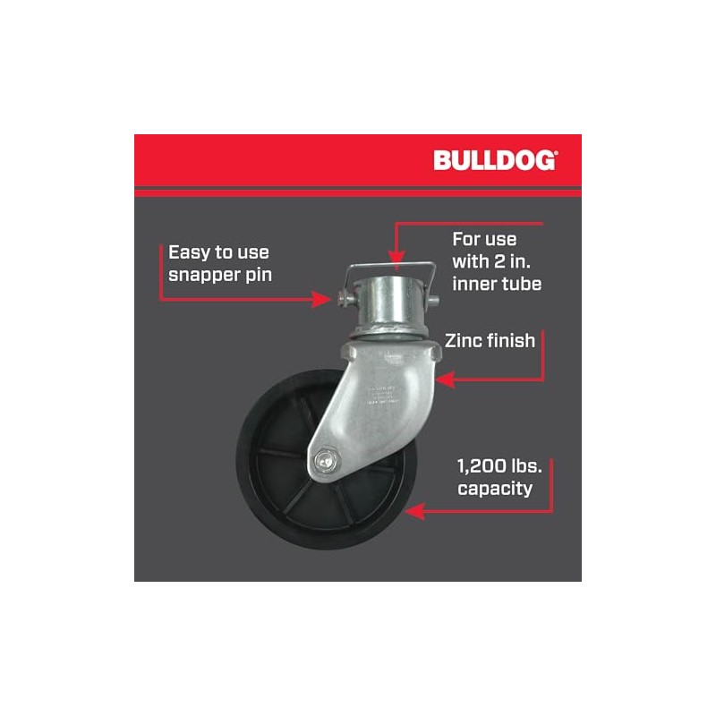 Bulldog 500245 Trailer Jack Accessory, Tongue Jack Caster w/6 Inch