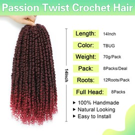 Passion Twist Crochet Hair 14Inch Passion Twist Hair for Black Women 8 Packs Pre Twisted Passion Twist Braiding Hair Extensions Tbug