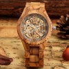 Tiong Fashion Men's Wooden Mechanical Skeleton Watches, No Battery Wooden